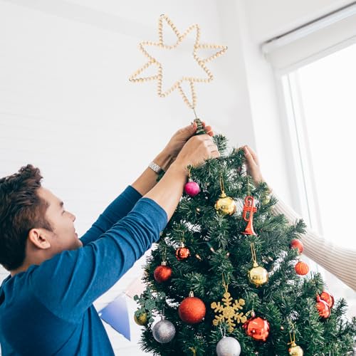 RoundFunny Christmas Beaded Star Tree Topper Farmhouse Decoration 11 Inch Natural Wood Beads Rustic Star Topper for Xmas Holiday Ornament Decor by RoundFunny - Image 6