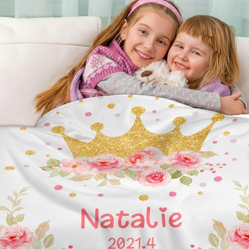 Image of Personalized Baby Blanket with Name, Custom Name Blanket for Kids Soft Flanne Blankets in Easter Personalized Baby Gifts for Infant Newborn Shower (White)