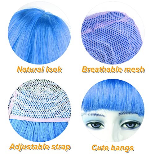 Image of PLULON Sky Blue Bob Wig and Sunglass Set, Neon Short Bob Wig Sunglass Pack Costume Colorful Cosplay Wig Hairpieces for Bachelorette Neon Party Favors, Halloween Decorations