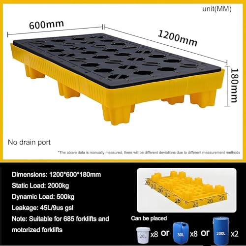 Genérico Paleta de contención de derrames de Alta Resistencia, Bandeja para bidones de HDPE Resistente a Productos químicos, Almohadilla Antideslizante para Almacenamiento de Aceite, protección segur