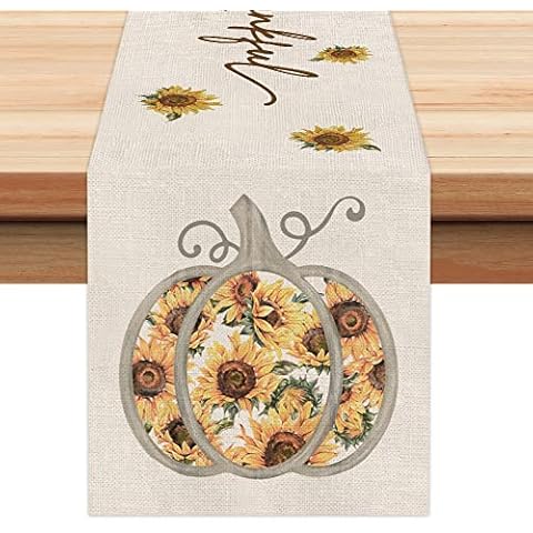 Fall Decorations Pumpkin Sunflower Table Runner 13x72 Inches Seasonal Autumn Thanksgiving Flower Decor Holiday Farmhouse Indoor Vintage Theme Gathering Dinner Party AT254 Cover