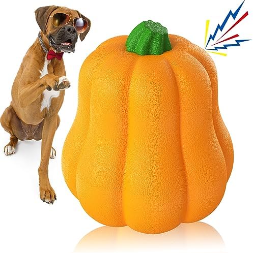 Pumpkin Squeaky Dog Toys for Moderate Chewers, Interactive Dog Ch...