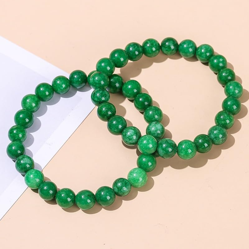 Bracelet de jade émeraude élastique ajustable sans fermoir - 4