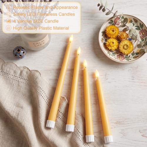 Image of Rossesay 24 Pcs Flameless LED Taper Candles Battery Operated Candles 8.5 inch, 9.65 inch, 10.8 inch, 12.8 inch Flameless Candlesticks Flickering for Christmas Church Wedding(Classic, Yellow)