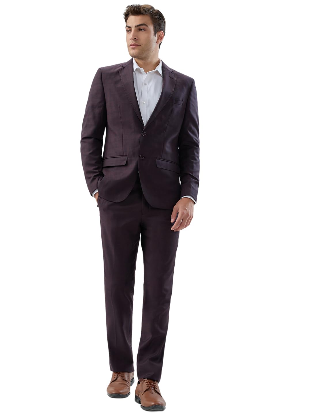 Men Slim Fit Checks Pattern Poly Wool Blend Notch Lapel Full Sleeve Formal Suit