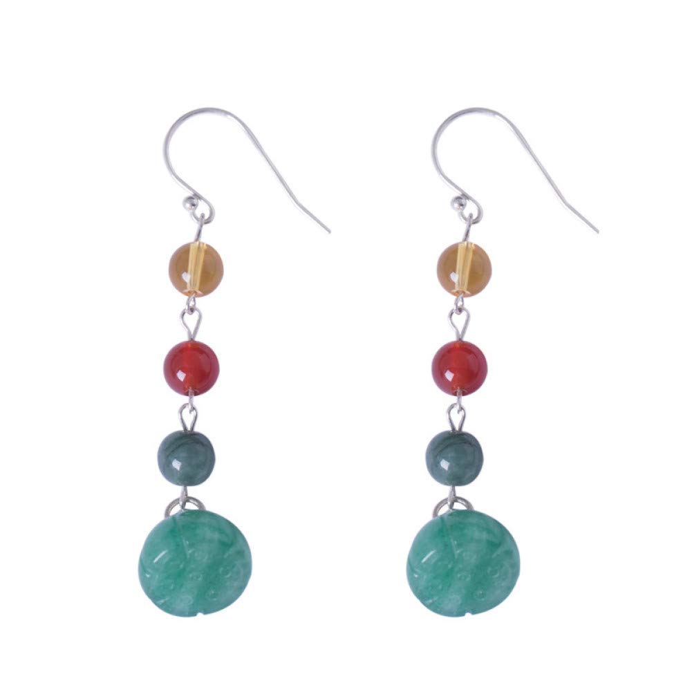Orecchini da Donna Argento 925, Giada Semi di Loto Goccia Orecchio Clip Vintage Etnico Catena Pendente Pendente Orecchio con Scatola, Regalo per La Festa della Mamma, Orecchini A Bottone Stile Cinese