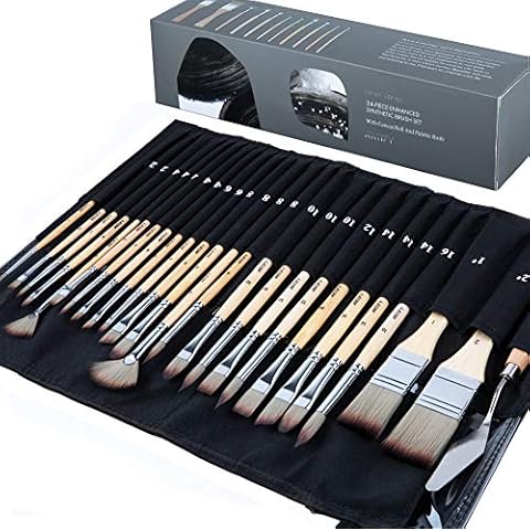 ARTIFY 24 pcs Paint Brush Set,Expert Series,Enhanced Synthetic Brush Set with Canvas Roll and Palette Knife for Acrylic Oil Watercolour Gouache (24 pcs) Cover