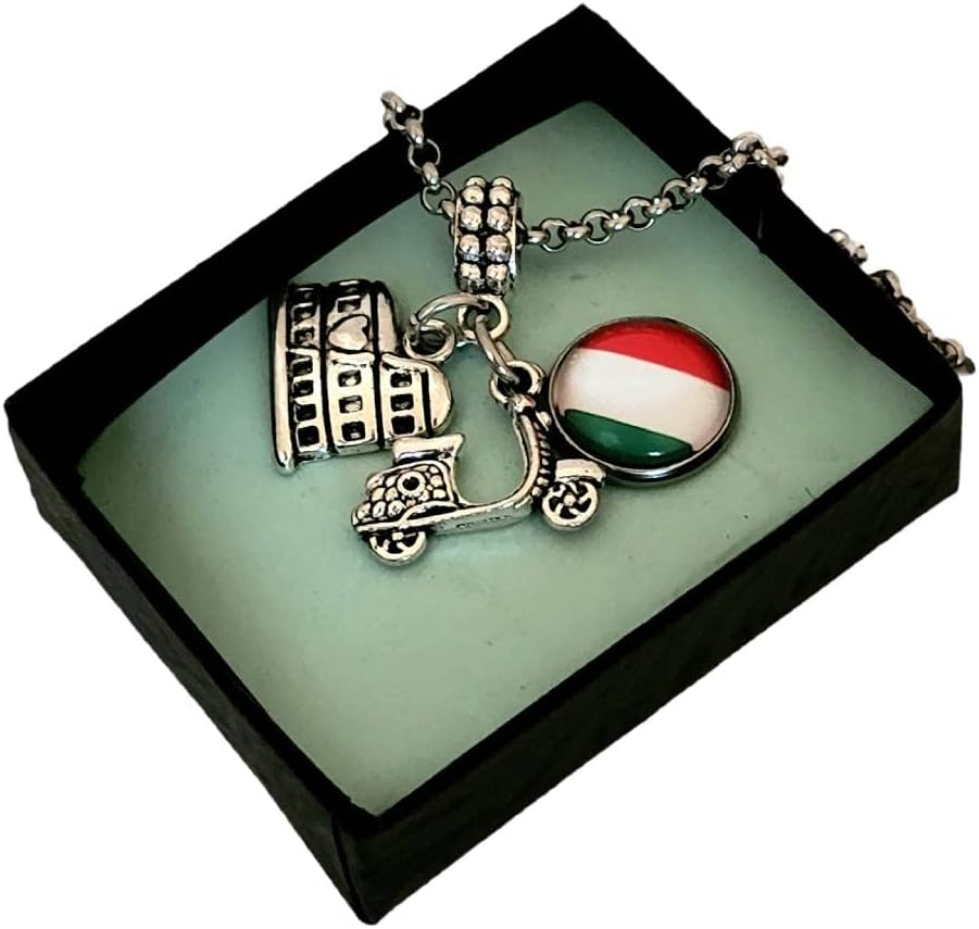 HandmadeItaly Roman Colosseum Map of Italy Charm on with Bracelet Necklace Keychain, Rome Italy Landmark Gift