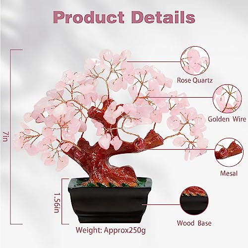 Parma77 Feng Shui Natural Rose Quartz Crystal Money Tree Bonsai Style Decoration for Wealth and Luck, Pink, 17.8 cm - Image 3
