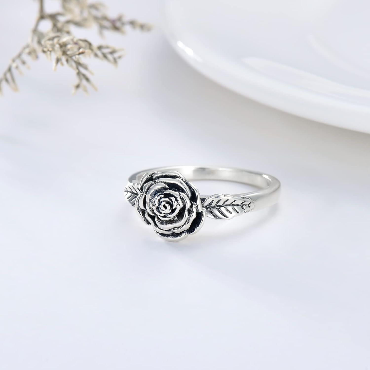 Vintage Birthday Flower Rings for Women 925 Sterling Silver Birth Flower Jewelry Gifts for Mom Wife