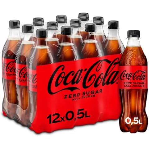 Coca-Cola Zero Sugar - koffeinhaltiges Erfrischungsgetränk mit originalem Coca-Cola-Geschmack - null Zucker und ohne Kalorien - in stylischen Einweg Flaschen (12 x 500 ml) Cover