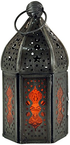 GURU SHOP Orientalische Metall/Glas Laterne in Marrokanischem Design, Windlicht, Lila, Farbe: Lila, 14x6x6 cm… – Bild 4