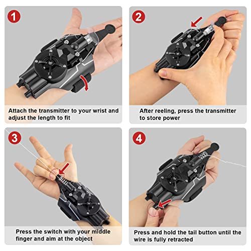 Web Shooter, 9.4Ft Real Rope Launcher - Can Grab Small Objects， Usb-Charging Launcher Wrist Strap Accessory For Cosplay, Spider Web Shooters For Kids That Shoot Real Webs (Black) #TOP5