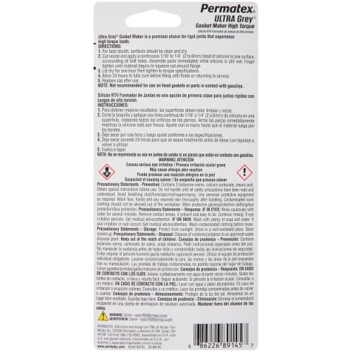 Permatex 82194 Ultra Grey Rigid High-Torque Rtv Silicone Gasket Maker, 3.5 Oz. #TOP1