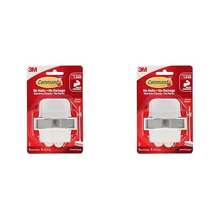 Command Broom Gripper,1 Hook and 2 Strips,Self Adhesive,Damage Free Walls, Holds 1.8kg,White (Pack of 2)