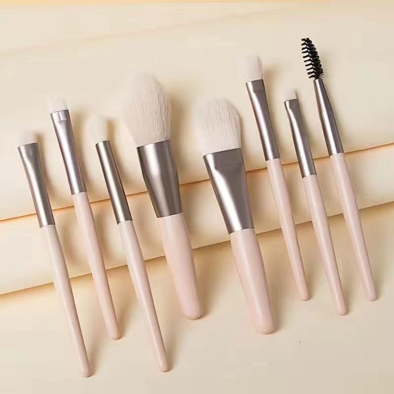 Makeup Brush Set, 8 Pieces with Pouch(Light Pink) EimQuerxitic