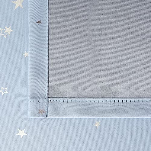 Image of BGment Star Room Darkening Curtains for Kids Bedroom - Grommet Thermal Insulated Silver Star Print Kids Curtains for Living Room, Set of 2 Panels, Baby Blue, 52 x 72 Inch