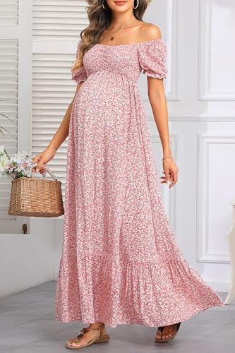 Maternity Dress Baby Shower - 2025 Photoshoot Pregnancy Summer Floral Maxi Off Shoulder Casual Dress3