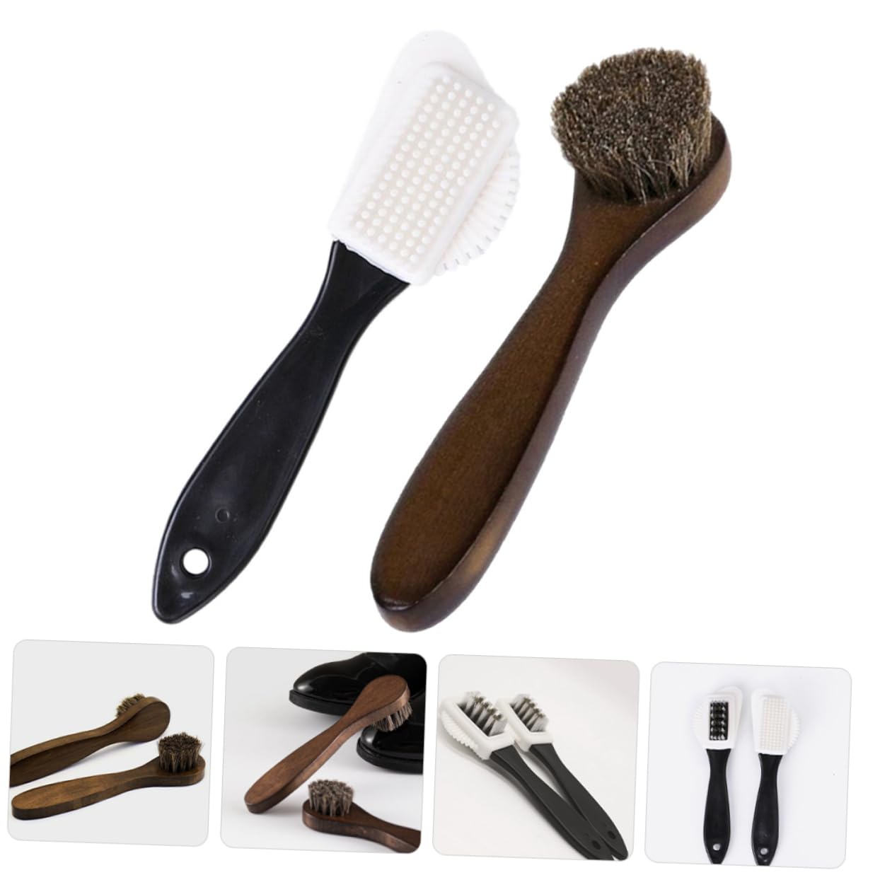 5 Set Spazzola Lucidatura in Pelle Spazzola Per Scarpe A Doppia Faccia Spazzola Per Lucidare Le Scarpe Detergente Per Spazzole Per Macchia Bianco Criniera 2 Pezzi * 5