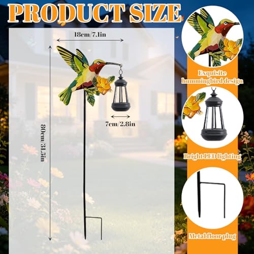 Luces solares para sendero con linterna de colibrí decorativa 6