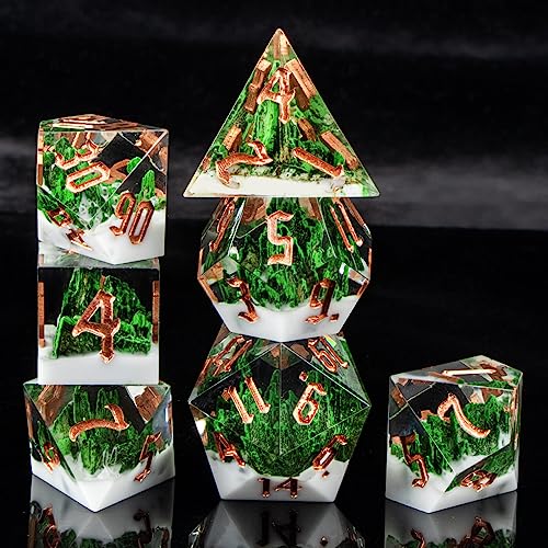 Kerwellsi SHAN-KWS-01-US Sharp Edge Resin Dnd Dice Set, Dungeons And Dragons Dice With Gift Box, Natural Mountain Forest D&D Dice, 7 Piece Role Playing Dice thumb #6