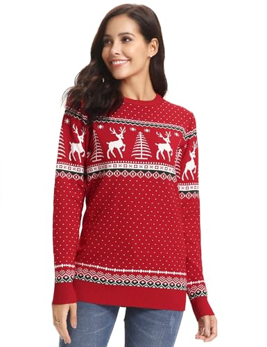 Image of Cowasto Mens Crewneck Christmas Sweater Family Matching Sets Knitted Sweater Pullover