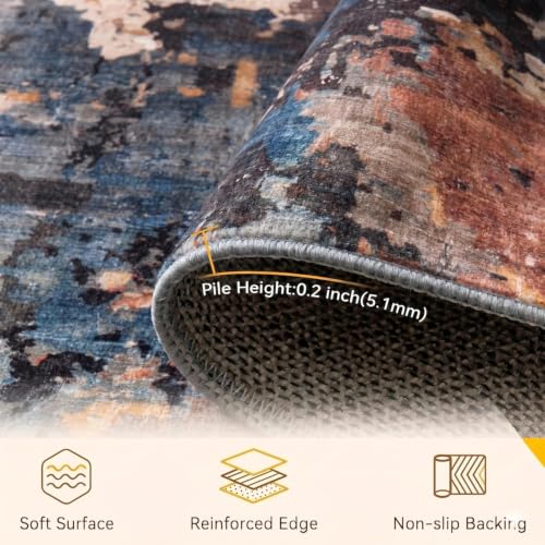 Image of Medallion Vintage Look Carpet for Living Room Bedroom Dining Room | Washable Area Rug with Non Slip TPR Backing | Modern Floor Carpet for Home(Design05-6x9 Feet)