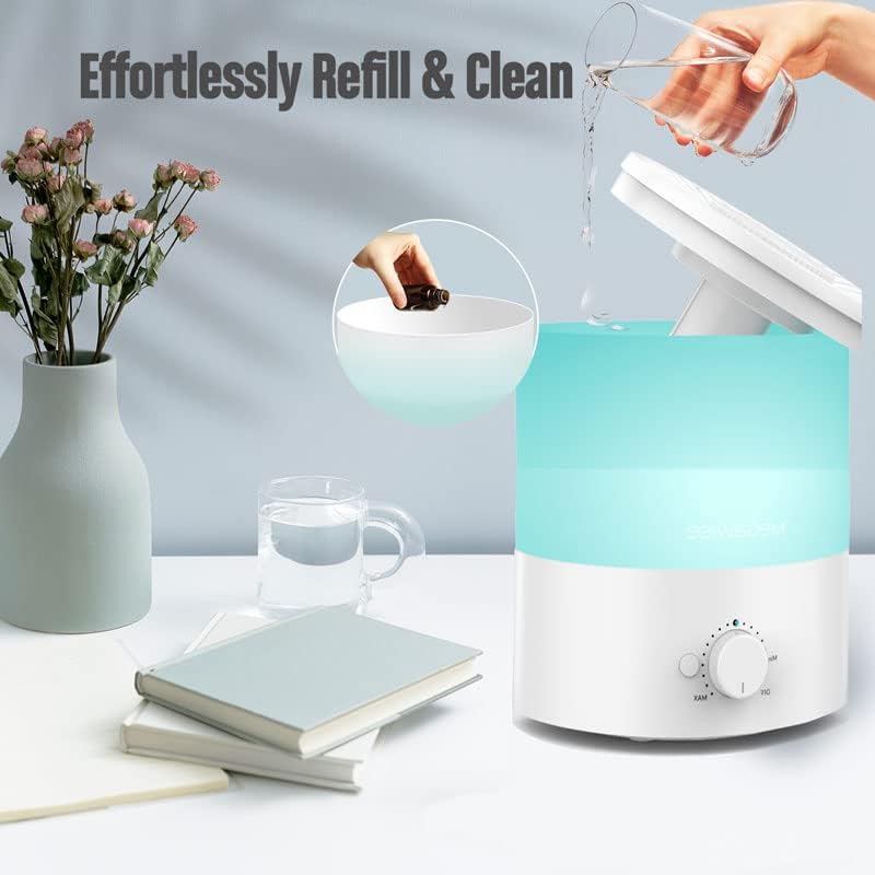 Miniatura 6 de Megawise Humidificador de niebla fría con diseño de recarga superior, capacidad de 2 litros, alta salida de niebla, sin fugas y luz nocturna de 7