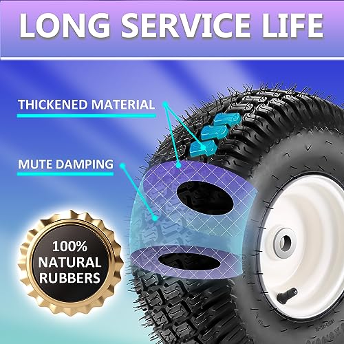 【Upgraded】15x6.00-6" Lawn Mower Tires with 3/4" Iron Bushing, 3" Offset Hub 4 Ply Heavy Duty Replacement for Craftsman Mower, Garden Lawn Tractors 2-Pack by Cenipar - Thumbnail 5