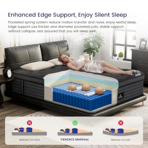 Image of FANSACE Firm King Size Mattress (High-End Upgraded) Hotel-Level Luxury 16 Inch Hybrid King Mattress in A Box, Cooling-Gel Memory Foam & Pocket Springs, Back Pain, Extra Edge Support, 365-Night Trial