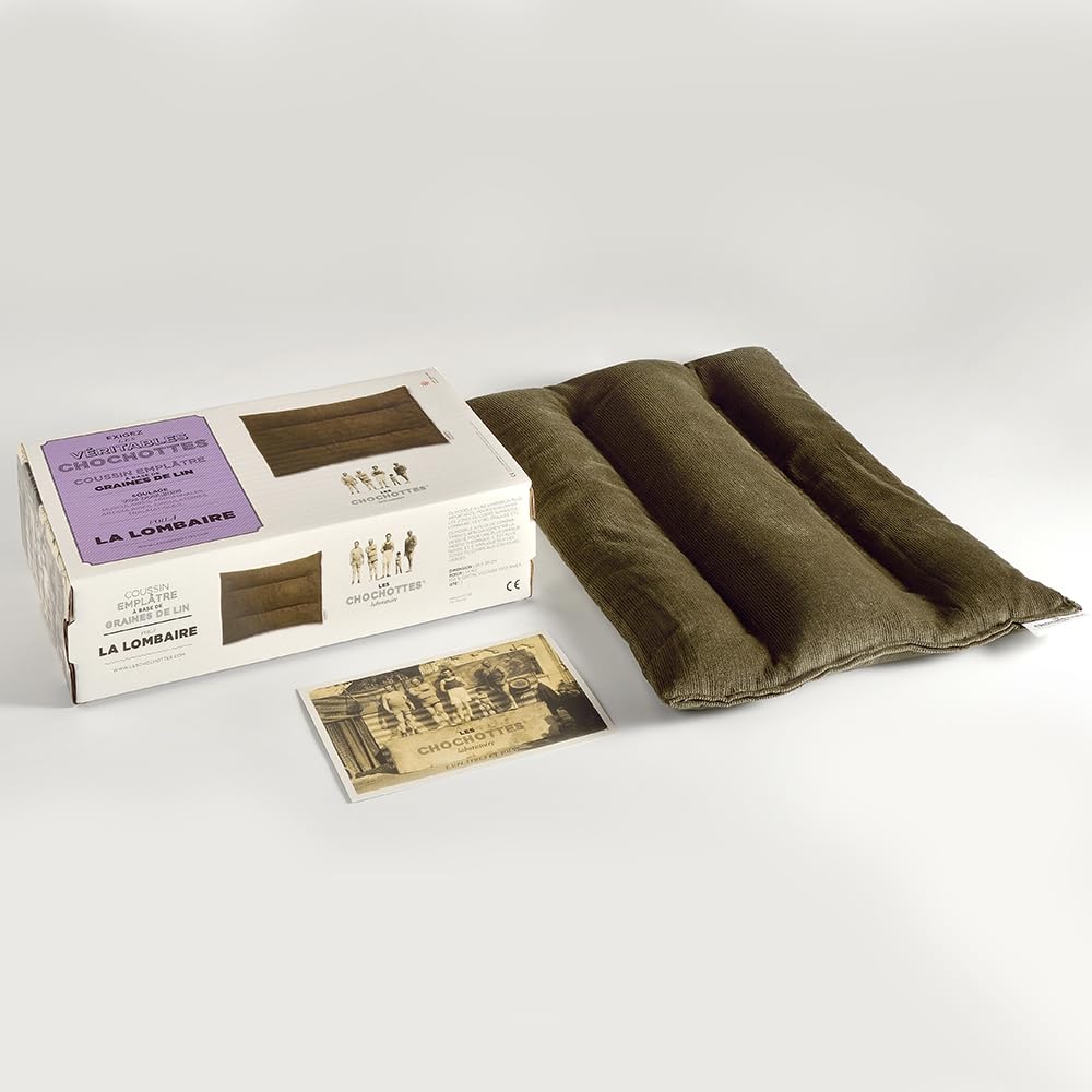 Coussin Emplâtre Chauffant La Lombaire en graines de lin - Bouillotte velours pour micro-ondes - Compresse chaud/froid - Soulage douleurs, lumbago, dos, épaules, règle - Fabriqué en France - 38x28 cm