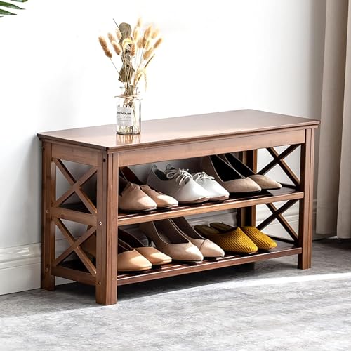 Retro Bamboo Ottoman Stool - Creative Shoe Rack Bench &