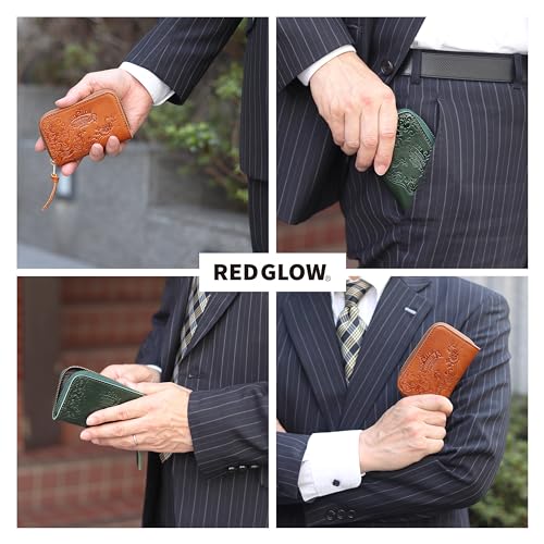 Red Glow RG-007 Men's Genuine Leather Coin Purse, Card Case, Made in Japan, Genuine Leather, Land Zipper (Camel)2