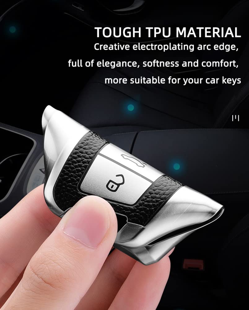 KUNIO Car Key Fob Cover fit for VW Magotan Golf 7 MK7 Jetta Arteon Atlas Passat B8 fit for Skoda Superb A7 Kodiaq Key Cover TPU Keyless key cover Key Bag Key Case Silver - Image 3