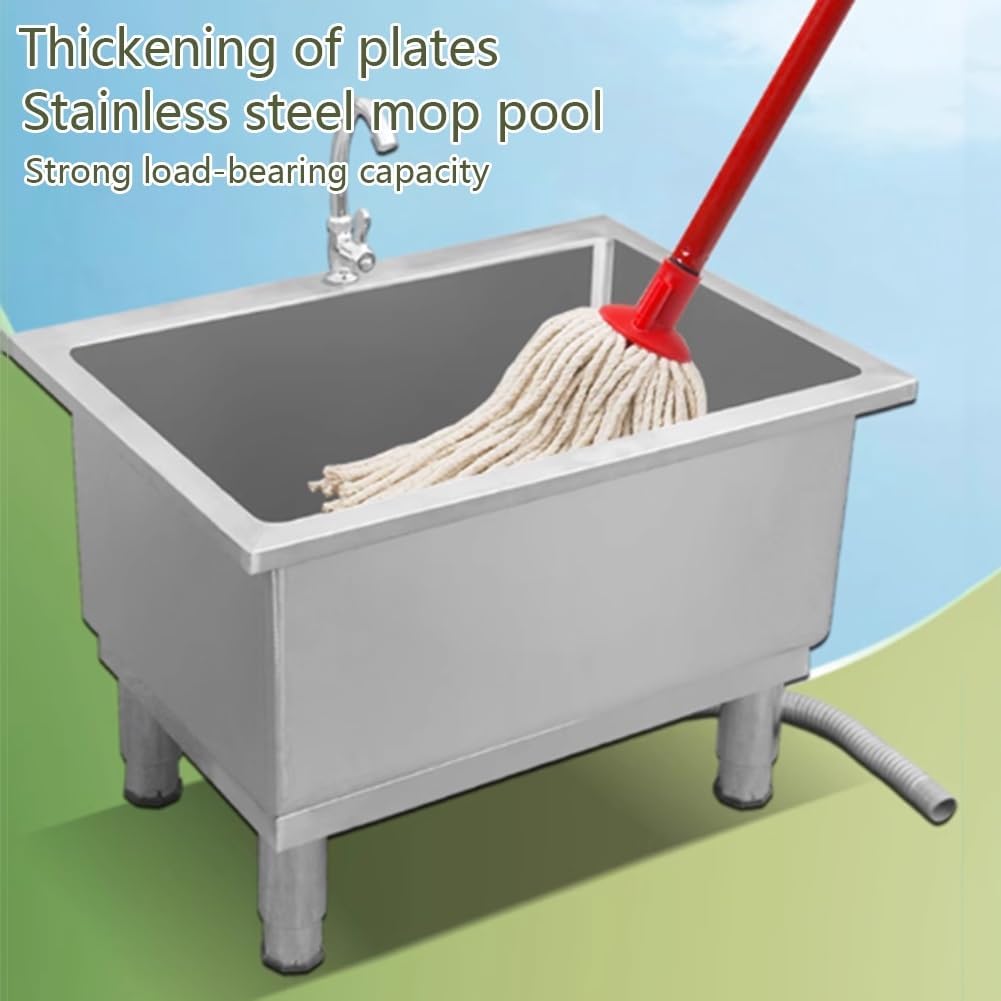 Commercial Floor Mount Mop Sink, Stainless Steel Mop Sink Service Basin Household Mop Buckets, Freestanding Wash Station Utility Sink For Bathroom (Color : Silver, Size : 23.6x19.7x19.7in)