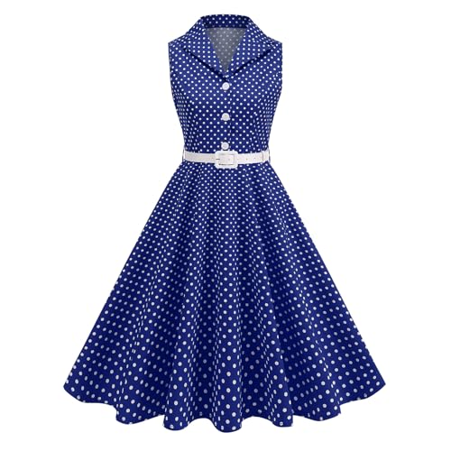 EFOGEP Damen Vintage 1950s Rockabilly Swing Kleid Elegant Polka Dot Revers Cocktail Audrey Hepburn Style Formal Prom Tea Party Midi Kleider mit...