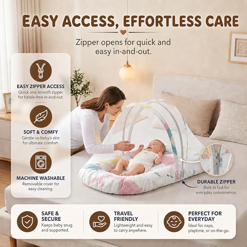 Image of StarAndDaisy Baby Mosquito Net with 360 Widened Skirt /Foldable,Spacious & Light-Proof /Rust-Free 5-Point Frame /Mesh for Full Protection. (Mosquito net -Ocean Print)