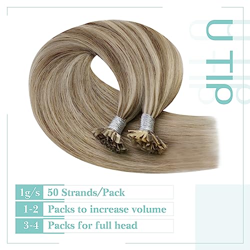 YoungSee U Tip Hair Extensions Real Human Hair Light Brown Utip Extensions for Women Light Brown Highlight Blonde Hair Extensions U Tip 22In Long Straight 50s/50g - Image 4