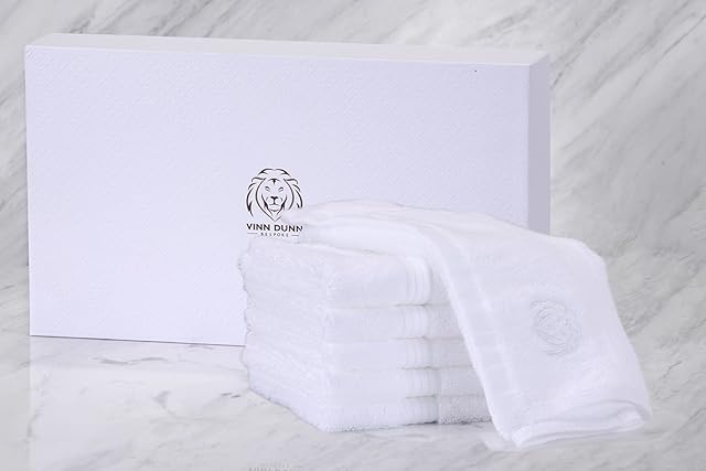 VINN DUNN LUXURY 100% Cotton Face Cloth X'mas for her 600 GSM PURE WHITE with Premium Gift Box, 6 Cotton Washcloths, Flannels Face Cloth Wash Cloths | 30 x 30 cm | WHITE | Gift Pack of 6