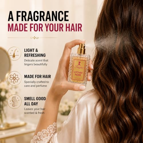 Image of Lychee Noir Hair Perfume foe Women - 30ml | Floral Amber Hair Mist for Women | Long Lasting Lightweight Hair Fragrance | Lychee Rose Vanilla Scent | Non-Drying Luxury Hair Scent