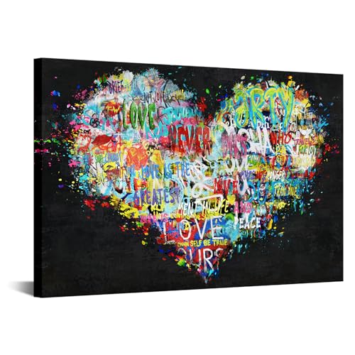 Zlove Abstract Love Heart Graffiti Paintings - Romantic Love Large Canvas Wall Art for Couple Bedroom Living Room Valentine Decor, 24'x36'