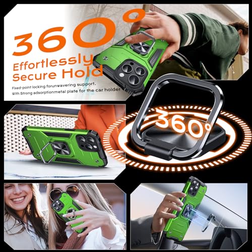 Image of Anqrp Heavy Duty Case for iPhone 15 Pro Case with Enhanced Ring Holder Grip Stand, Military Grade Shockproof Rugged Drop Protective Silicone Hard Slim iPhone 15 Pro Phone Case Cover,Spring Grass