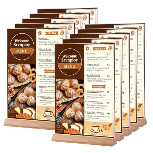 Srvnpioy A4 Ständer Tischaufsteller Aufsteller (10 Stück) A4 Menühalter aus Holz, T-Ständer Werbeaufsteller Menükartenhalter aus Glasklar Acryl für Restaurants Speisekarten Dokumente Büro