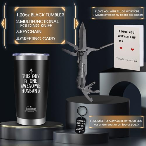 Gifts For Husband - Premium Insulated Tumbler & Multi-Tool Pocket Knife Set with Keychain & Greeting Card - Perfect Best Gifts,Anniversary, Birthday Gift for Him - Mens Wedding Keepsake Box - Image 4