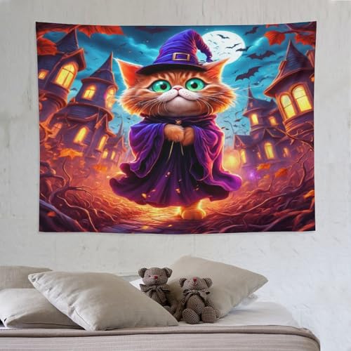 Chat d'Halloween tapisserie murale suspendue, cadeau parfait pour la chambre