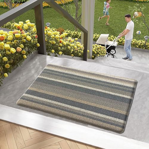 Image of Luxe Home Cuba PVC Door Mats Loop Utillity Anti Fatigue - Stripe Yellow - Cushioned, Non Slip, Washable - Indoor Outdoor Mats for Home, Kitchen, Garage More (51x99 cm)