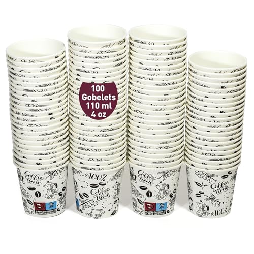 100 Gobelets Jetables Café de 110 ml / 4oz en Carton Papier Blancs, Solides et Étanches, Idéaux pour Café Court, Lungo, Espresso, Macchiato.