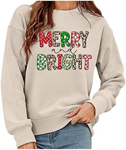 Women's Pullover Christmas Fleece Lined Sweater Women Cute Drop Shoulder Tops Plush Letter Print Sweatshirt Fall Tunic