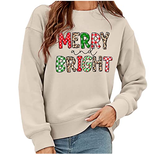 Women's Pullover Christmas Fleece Lined Sweater Women Cute Drop Shoulder Tops Plush Letter Print Sweatshirt Fall Tunic #TOP16