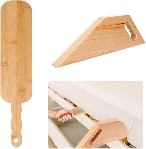 Wooden Bed Making Tool Set Lifter Mattress Riser & Sheet Tucker Folder for Changing